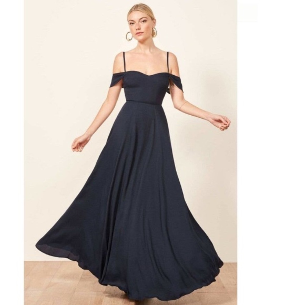 Reformation Poppy Formal Maxi Dress in Navy Blue Size 0 Wedding Guest Prom - Picture 2 of 10